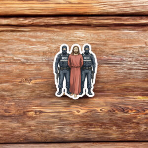 Anti‑ICE Jesus Arrested Parody Sticker
