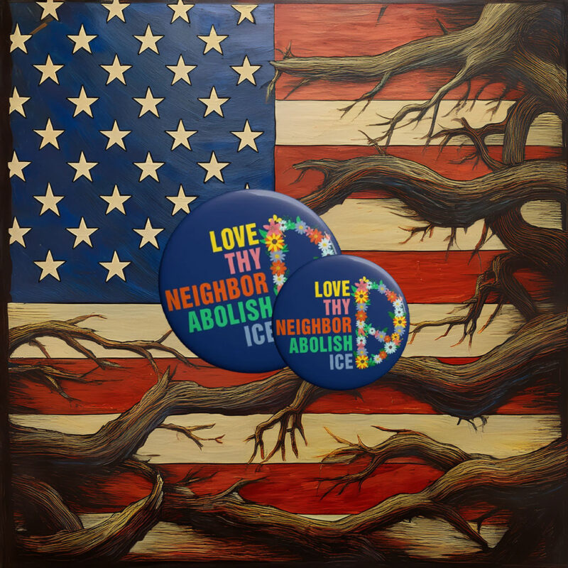 Love Thy Neighbor – Abolish ICE Pin Button